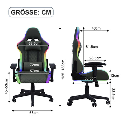 Rosahqnda Gaming Chair with Massage Function, Adjustable backrest,Computer Chair,with ambient light,Lumbar Cushion, Pillow,150 KG