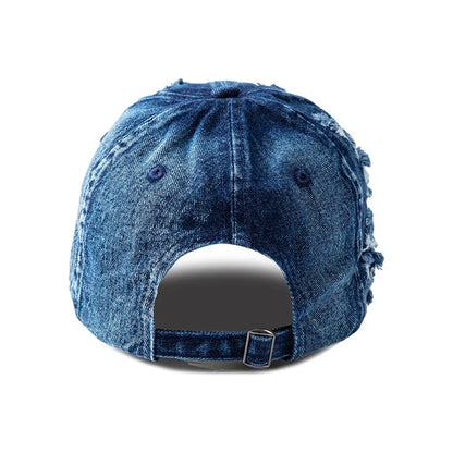 Vasket denim-baseballkasket til kvinder og mænd, solbeskyttende, åndbar forårs- og sommerhat, vintage snapback-kasket til kvinder