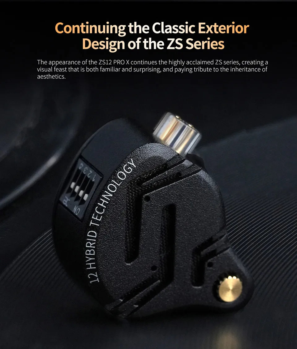 KZ ZS12 PRO X hybridní dynamická technologie a technologie Balanced Armature, IEM sluchátka do uší, vylepšený HiFi basový in-ear headset s ladicím kabelem