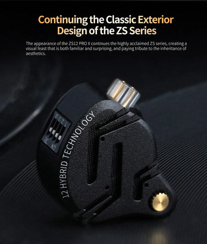 KZ ZS12 PRO X hybridní dynamická technologie a technologie Balanced Armature, IEM sluchátka do uší, vylepšený HiFi basový in-ear headset s ladicím kabelem