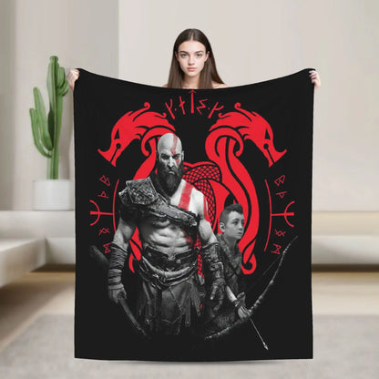 God of War Game Gamers Kratos Warm Blanket  Decorative Plush Throw Blanket Funny Couch Bed Flannel Bedspread Sofa Bed Cover
