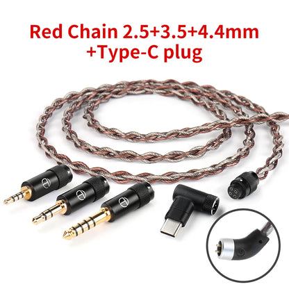 TRN RedChain Earphones Silver-Plated Copper OFC Copper Upgrade Cable with Swappable Connectors 2.5/3.5/4.4 For TRN MT1 MAX TA4