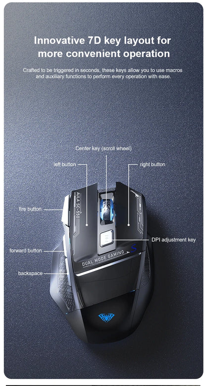 AULA SC550 Wireless Gaming Mouse Dual-mode Rechargeable Luminous Mechanical gaming mouse for Desktop/laptop E-sports USB Mouse
