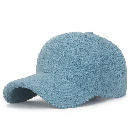 Winter Lamb Wool Solid Color Plain Baseball Cap - Warm Teddy Fleece, Face-Flattering, Structured Crown