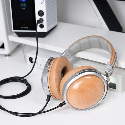FiiO FT1 Professional Wired HiFi Monitor Headphones – North American Walnut Over-Ear Dynamic Stereo Headset with Leather & Metal Build
