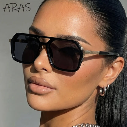 Vintage Steampunk Polarized Sunglasses Women Double Bridge Black 2026 Luxury Designer Driving Shades For Lady Fashion Eyewear