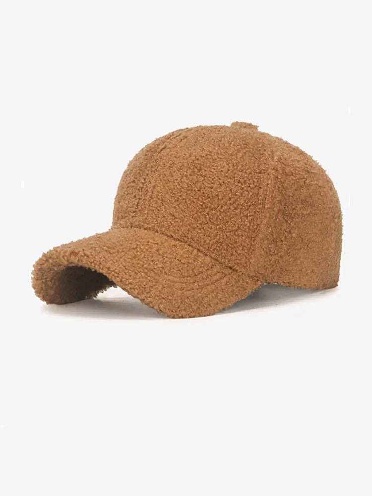 Winter Lamb Wool Solid Color Plain Baseball Cap - Warm Teddy Fleece, Face-Flattering, Structured Crown