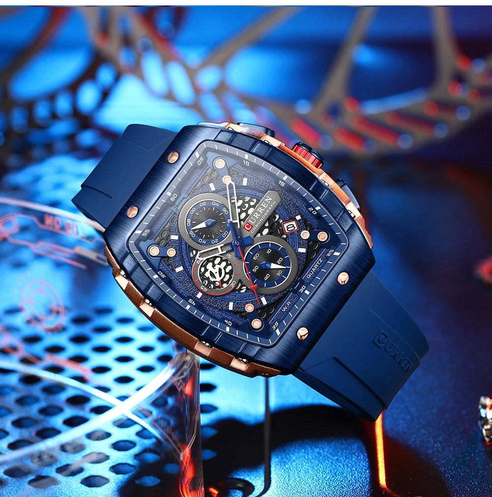 CURREN Fashion men watch brand unique square design luxury quartz sports tape watches men waterproof