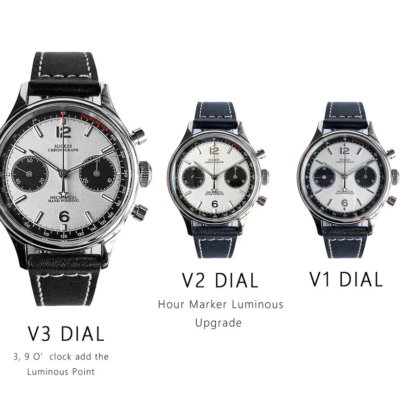 Sugess 1963 Pilot Watch Men Mechanical Chronograph Panda Wristwatch Air Force Sapphire Waterproof for Seagull Movement ST1901 v3