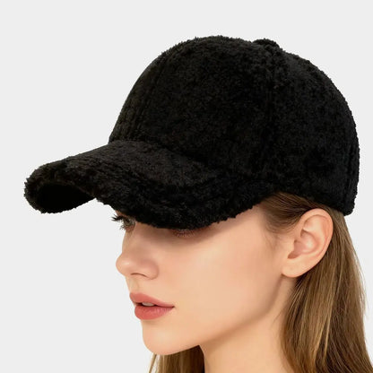 Winter Lamb Wool Solid Color Plain Baseball Cap - Warm Teddy Fleece, Face-Flattering, Structured Crown