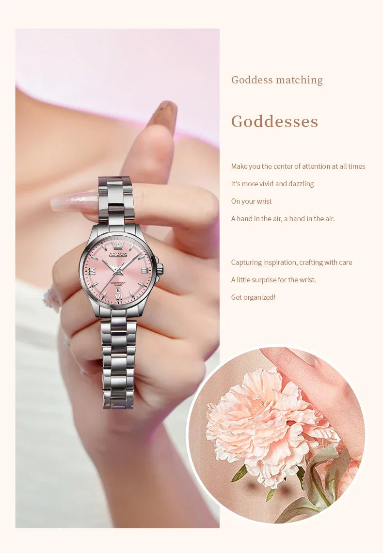 OLEVS 3668 Women Watch Luxury Original Waterproof Stainless Steel Quartz Watch Roman Automatic Date Women Watch Reloj Para Mujer