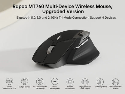 Rapoo MT760/MT760Mini Multi-mode Rechargeable Wireless Mouse Ergonomic 4000 DPI Bluetooth Mouse Easy-Switch Up to 4 Devices