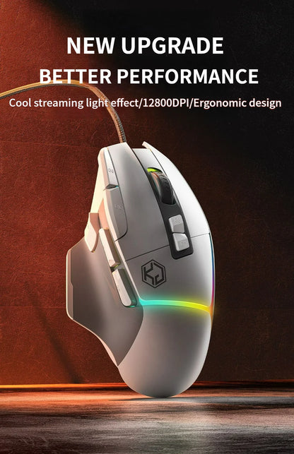 Wired Mouse RGB Lights 10 Keys Macro Programming Gaming Chip 12800DPI Ergonomic Design Medium-Large Hand Gaming Mouse GK502