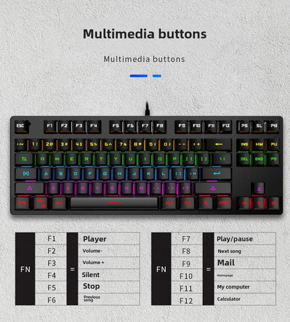 Gamer Mechanical keyboard 87 keys gaming 80% backlit key board ergonomic computer office wired mini pc numpad pink white black