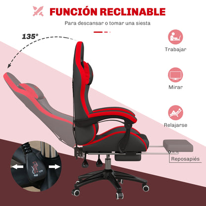 Vinsetto Ergonomic Reclining Gaming Chair 135 ° , Pu Leather Racing Gamer Chair with Lumbar Support, Adjustable Height, Headrest and Retractable Footrest, for Office, Study, Black and Red