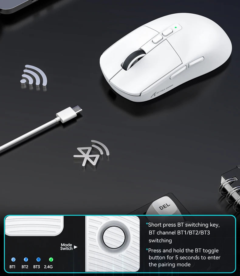 X6 Attack Shark Mouse RGB Touch Magnetic Charging Base Tri-Mode Connection Macro Pro Gaming Mouse