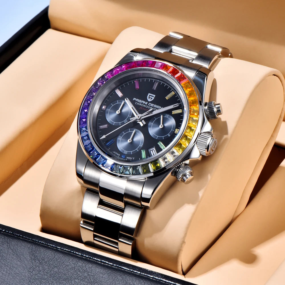 Vyriškas laikrodis „PAGANI DESIGN“ – modelis su spalvotais ciferblatais, prabangus kvarcinis rankinis laikrodis, chronografas su mechanizmu