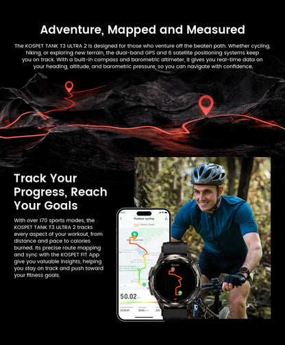 KOSPET TANK T3 Ultra 2 Smart Watch For Men GPS Stainless Steel Smartwatch 50M Waterproof IP69K Health Monitor for Android iOS