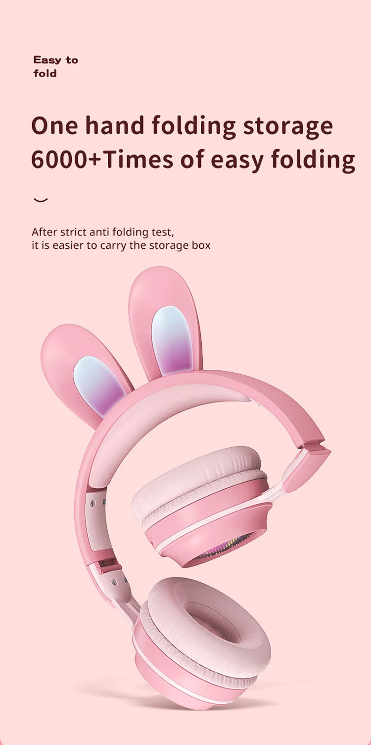 Glow Unicorn Headphones | Bunny Ear Bluetooth Headset with  Mic & TF Slot | Wireless Over-Ear LED