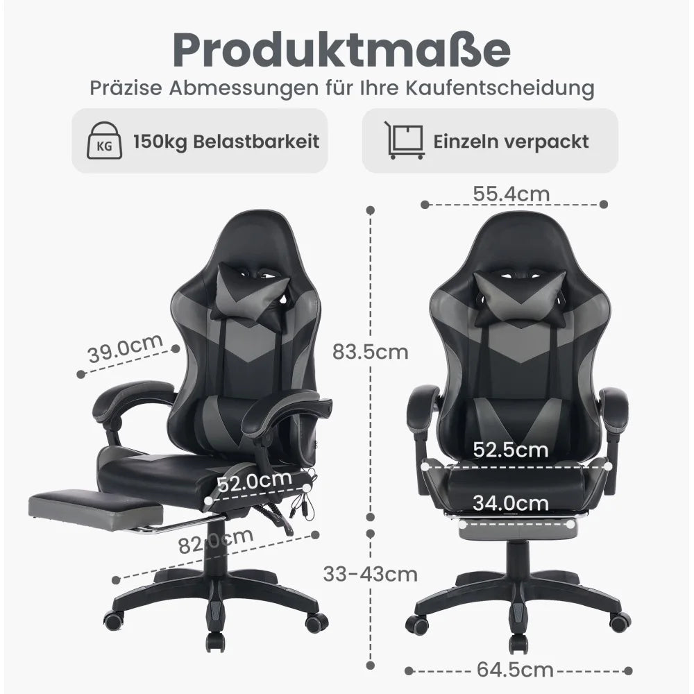 Ergonomic Rotating Gaming Chair, 360 Reclining Office Chair °   Pivoting, Height-Adjustable, Footrest, Headrest