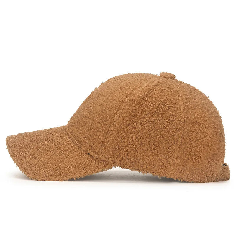 Winter Lamb Wool Solid Color Plain Baseball Cap - Warm Teddy Fleece, Face-Flattering, Structured Crown