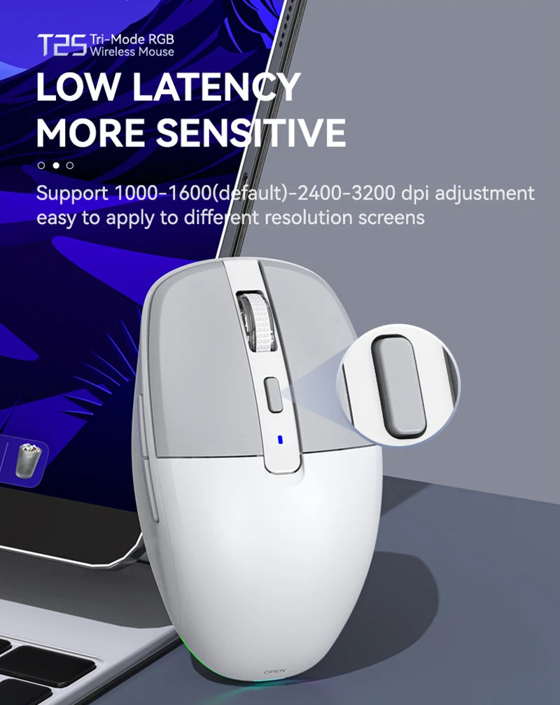 Tri-mode Mouse With Dual Receivers Type-C/USB 2.4G Bluetooth 5.1 Wireless Mouse RGB Charging Silent Mouse For Android IOS