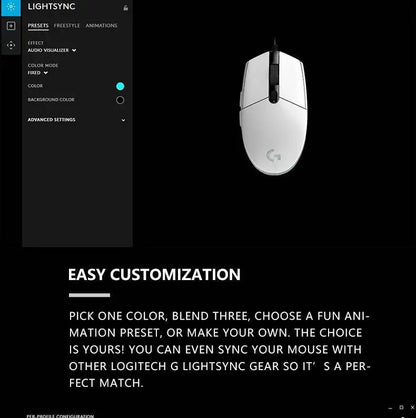 Logitech G203 LIGHTSYNC Mouse Wired 8000 DPI Sensor RGB Sync 6 Buttons Mechanical Tensioning Office-Gaming Dual-Use