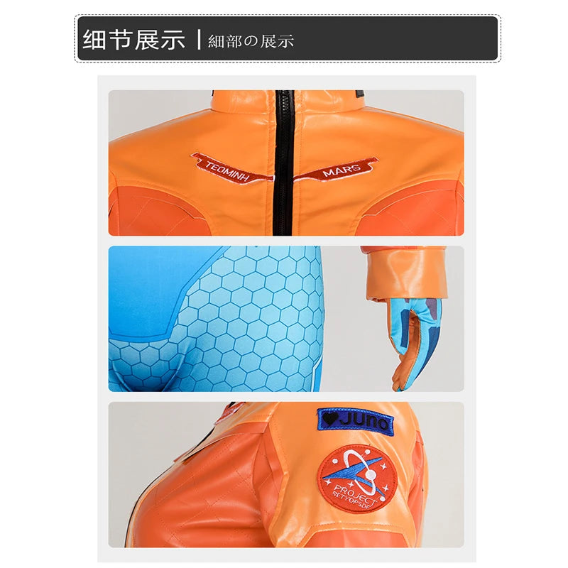 Costume cosplay Overwatch 2 Juno con parrucca, completo full set da eroina supporto, outfit per Halloween e Carnevale, Juno Teo Minh, donna e ragazza