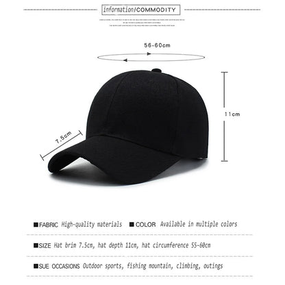 Boné de basebol preto de cor lisa, snapback ajustável, estilo casual hip-hop, para homem e mulher, unissexo