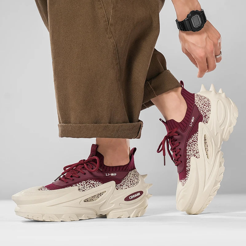 Men's Sports Shoes Elastic Thick-Soled Anti-Slip Outdoor Fitness Shoes Versatile Daily Wear Casual Street Fashion Walking Shoes