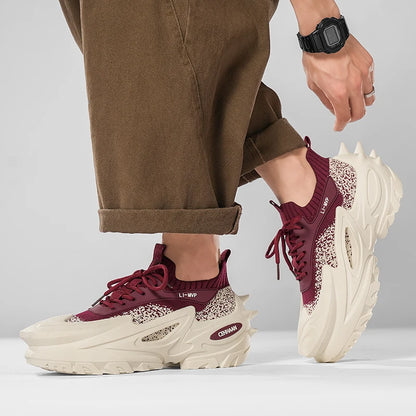 Men's Sports Shoes Elastic Thick-Soled Anti-Slip Outdoor Fitness Shoes Versatile Daily Wear Casual Street Fashion Walking Shoes