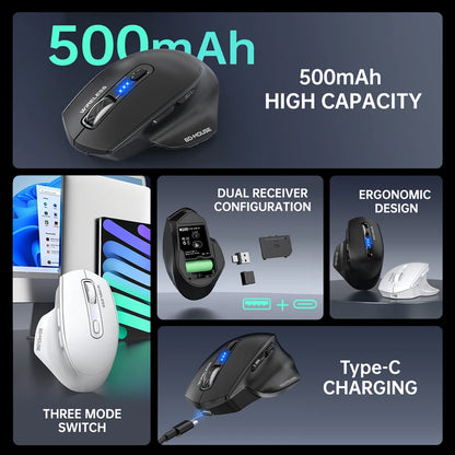 Wireless Tri-Mode Gaming Mouse 2.4G Dual Receiver Bluetooth With Battery Level Display Portable Universal Office Mouse