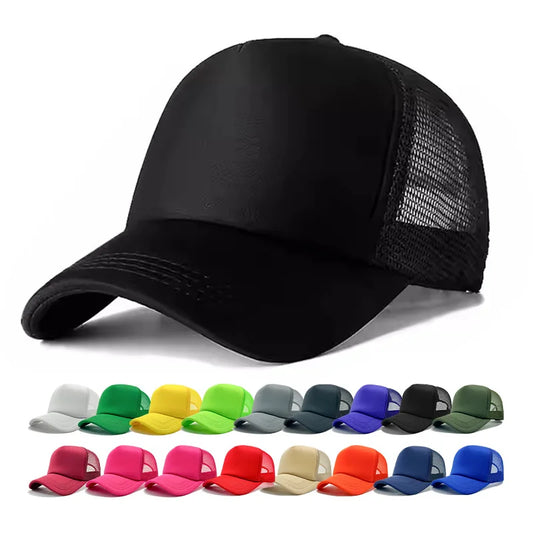 Sponge Mesh Baseball Cap - Unisex Solid Color Trucker Hat Adjustable UV Protection Fashion Breathable Snapback Sun Hat