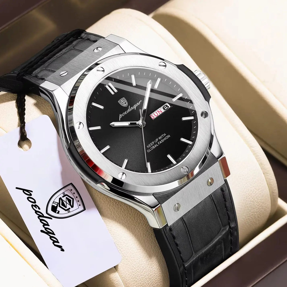 POEDAGAR herenhorloge – Origineel model, zakelijke stijl, waterdicht, siliconen band, datum- en dagweergave, quartz uurwerk, trendy luxe horloge.