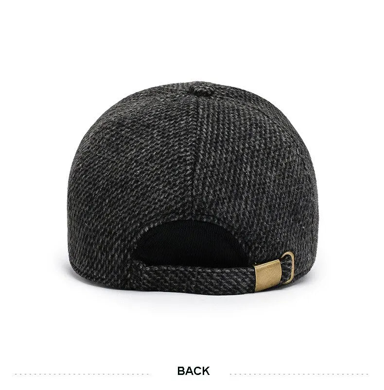 Baseball Cap Woolen Knitted Winter Ear Cover Baseball Cap Men Thicken Warm Hats with Earflaps Sport Golf Hats Snapback