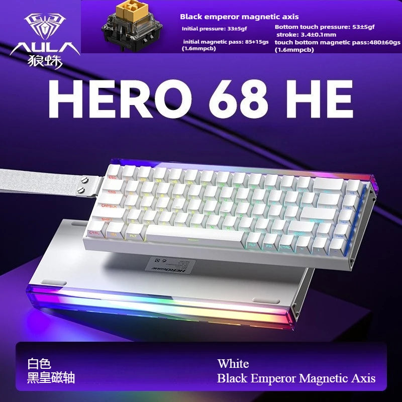Magnetic Keyboard mechanical Aula Hero68he wired  RGB65% teclados gamer Hot-Swap pc 8000 Hz Polling Rate white clavier mecanique