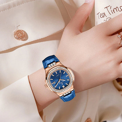 New Fashion BANGWEI Elegant Luxury Quartz Woman Watch Simple Dial Diamond Retro Leather Date Waterproof Luminous Women's Watches