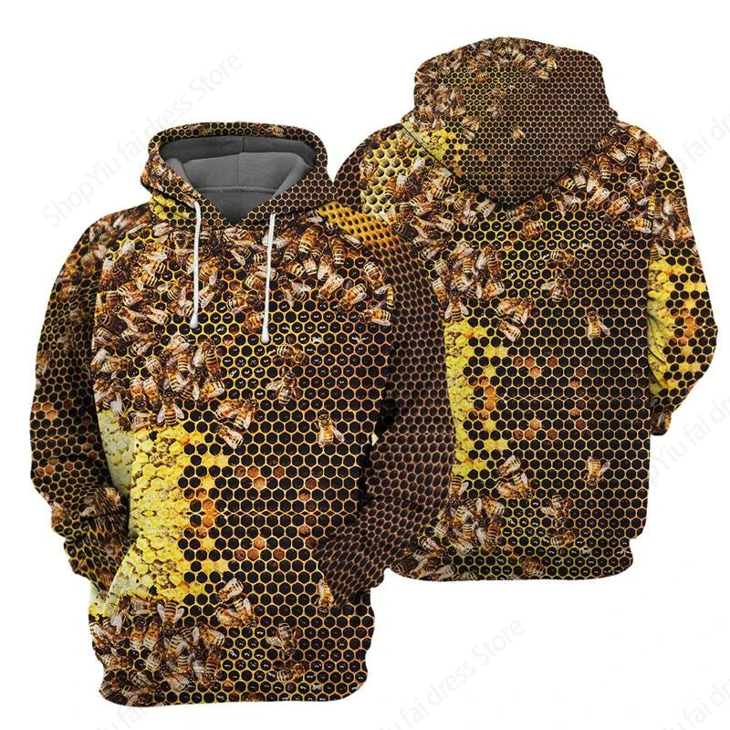 Vintage Hoodies For Men Wolf Bee Animal Pattern 3d Print Hoodie Men Fashion Hoodie Sweatshirt Boy Coat Women Sweat 6xl Tracksuit
