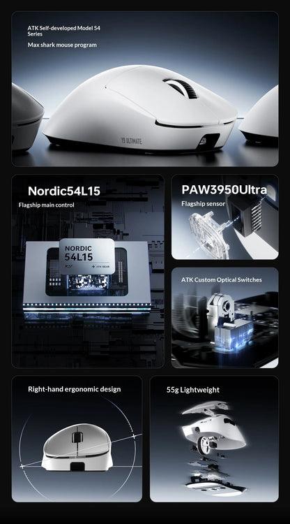 ATK Dragonfly Y9 Wireless Gaming Mouse PAW3950 Ultra Nordic54L15 8Khz High Performance for Computer Office Use Mouse Accessories