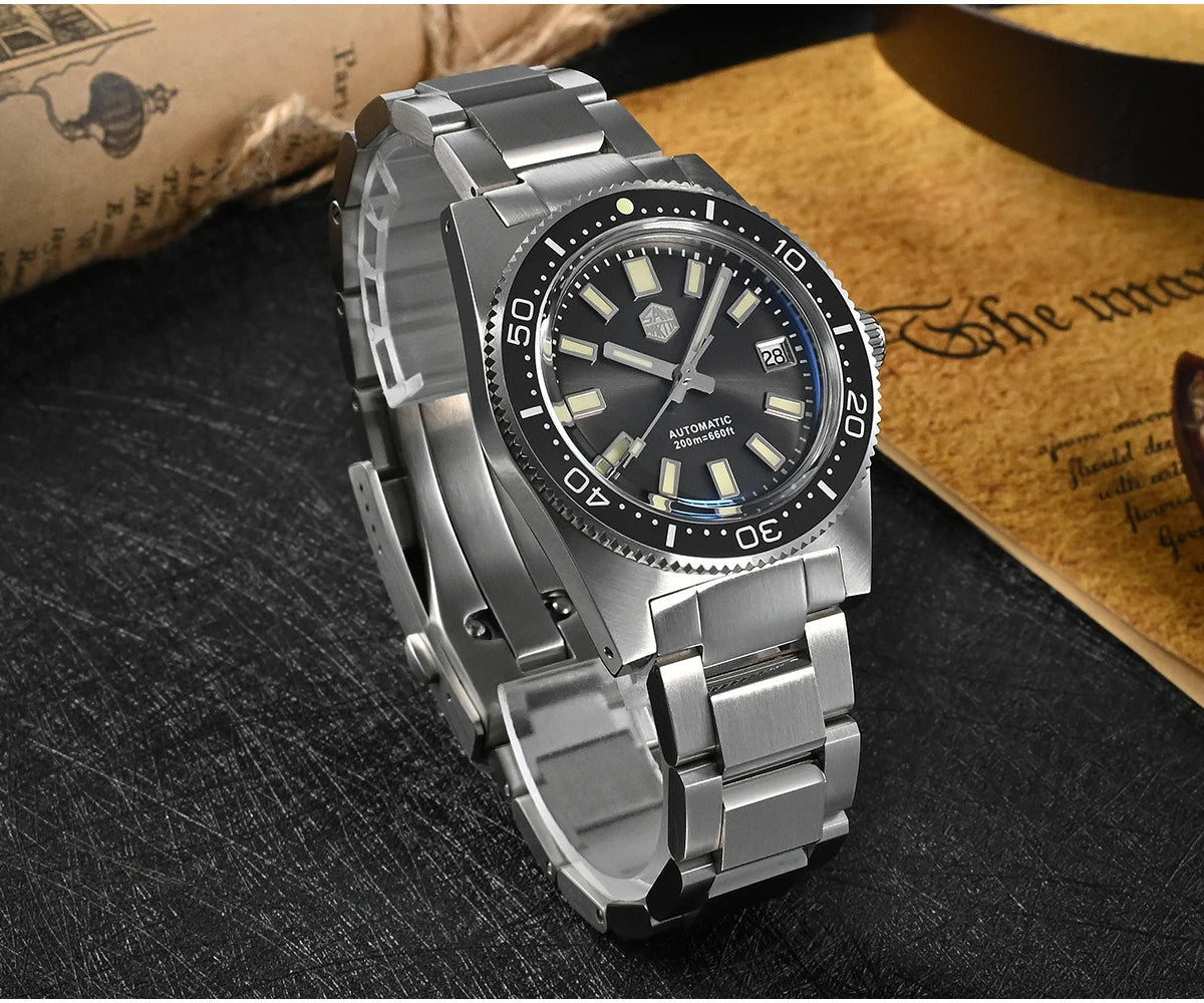 San Martin New 62mas 37mm Diver Mens Watch Classic Luxury Sapphire PT5000 SW200 Automatic Mechanical Watches Date 20Bar Luminous