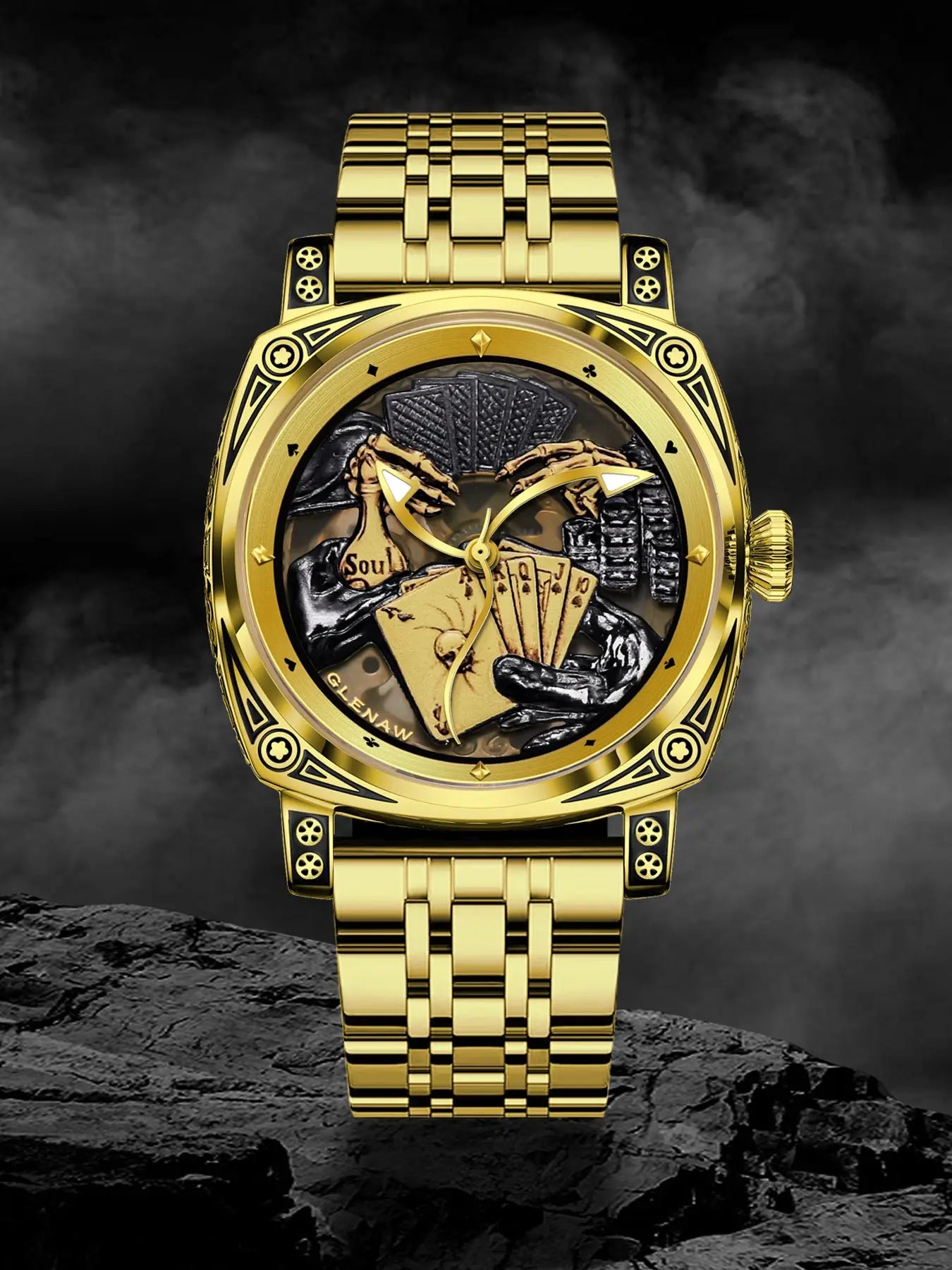 Glenaw Poker Series Top Brand Luxury Fashion Personalized Fully Automatic Mechanical Gold Watch Men's Waterproof Watch