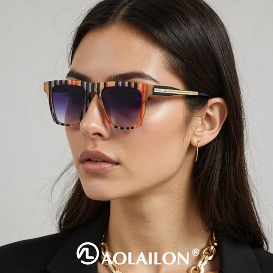 Popular brand designer fashionable vintage women's square sunglasses UV400 with oversized frame