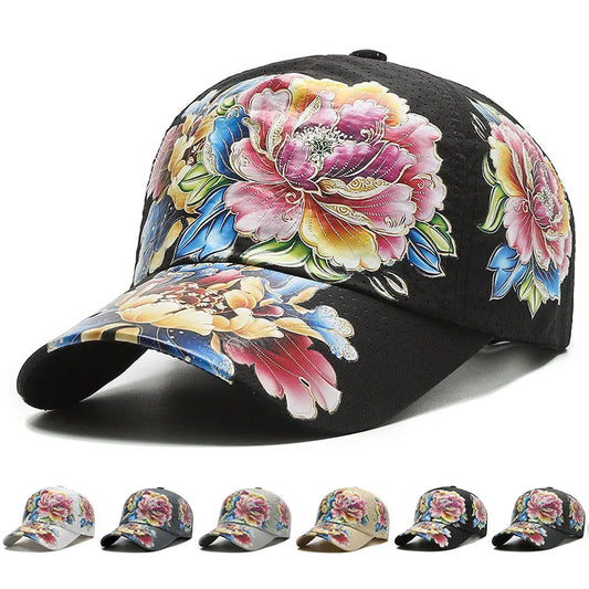 Spring/Summer Quick Drying Baseball Cap Men's And Women's Outdoor Beach Camping Sun Hat Printed Chinese Style Flower Sun HatB149