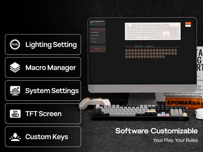 EPOMAKER TH108 PRO 100% Full-Sized Hot-Swap Wired/BT/2.4Ghz Wireless Mechanical Keyboard with Screen & Knob 10000mAh Battery