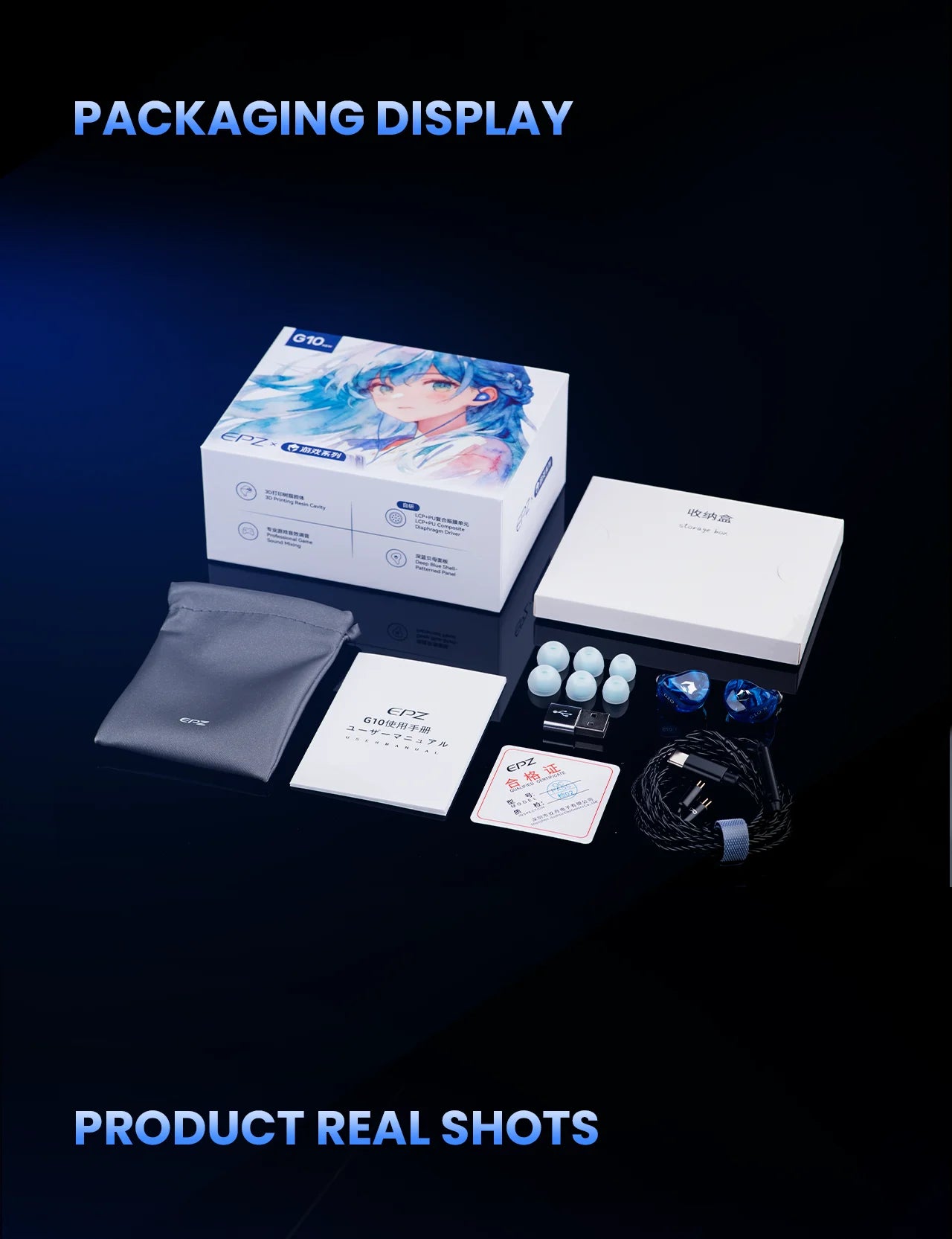 Auriculares Gaming HiFi com Fio EPZ G10 – Monitores In-Ear Type-C e 3.5mm com DAC, Isolamento de Ruído, Cabo Amovível e Microfone