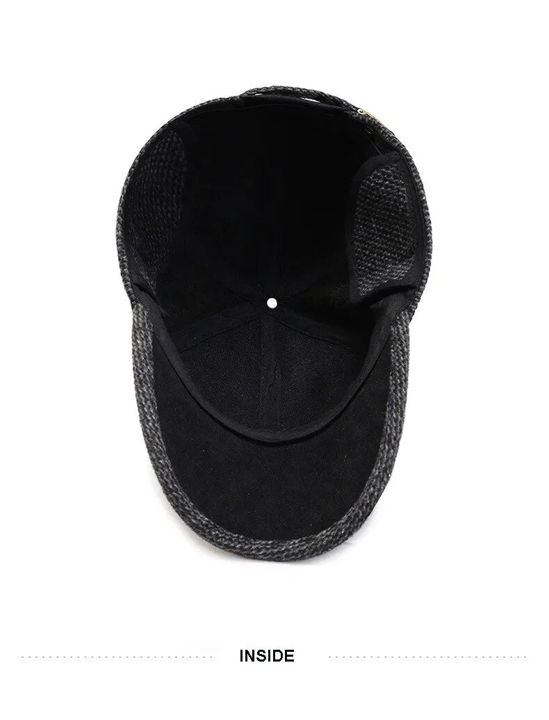 Baseball Cap Woolen Knitted Winter Ear Cover Baseball Cap Men Thicken Warm Hats with Earflaps Sport Golf Hats Snapback