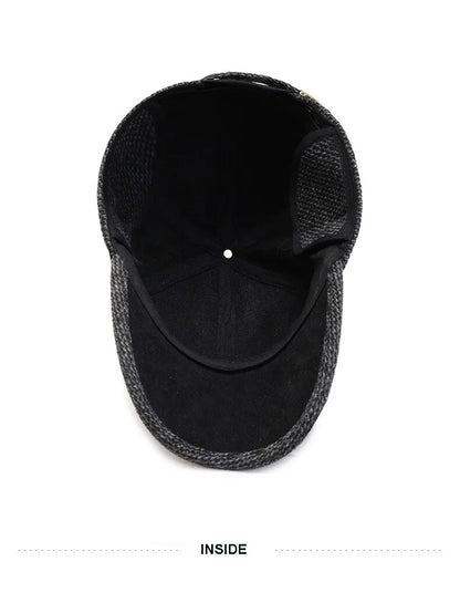 Baseball Cap Woolen Knitted Winter Ear Cover Baseball Cap Men Thicken Warm Hats with Earflaps Sport Golf Hats Snapback