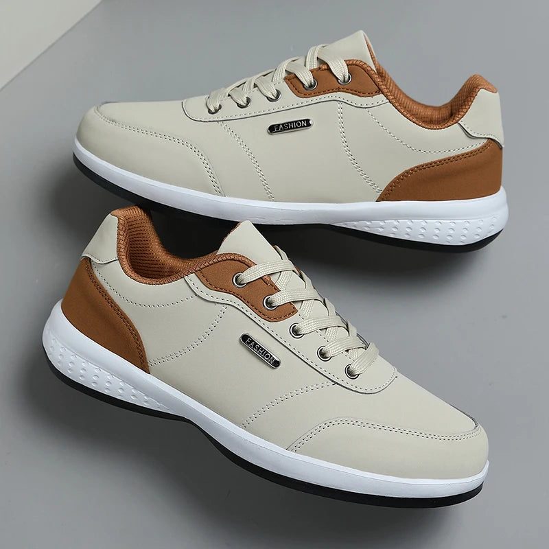 New Men's Four Seasons Waterproof Walking Shoes Casual Leather Sports Shoes Non-Slip Camping Shoes Men's Tennis Shoes