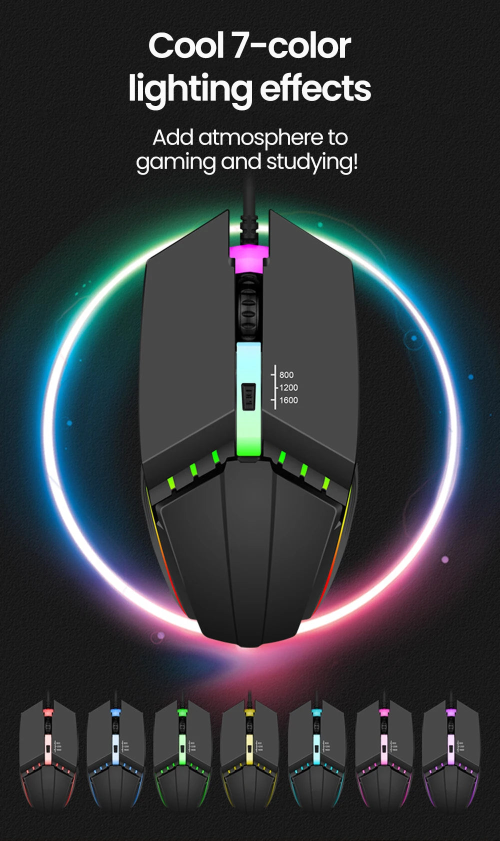 RGB Wired BackLight Mute USB Mice USB Wired Gaming Mouse for Desktop PC Notebook Computer Home Office LED Luminous 1600DPI