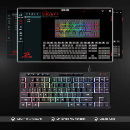 Redragon K516 Shiva TKL Wired RGB Membrane Gaming 87 Keys Mechanical-Feel Keyboard, Smooth Linear Switch